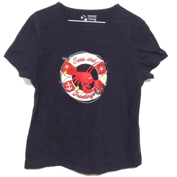 Tropical Nautical Christmas Graphic T-Shirt SZ L - Picture 1 of 5